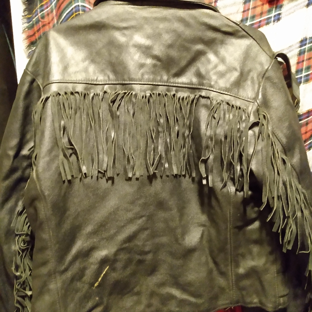 black fridged leather jacket size 16
